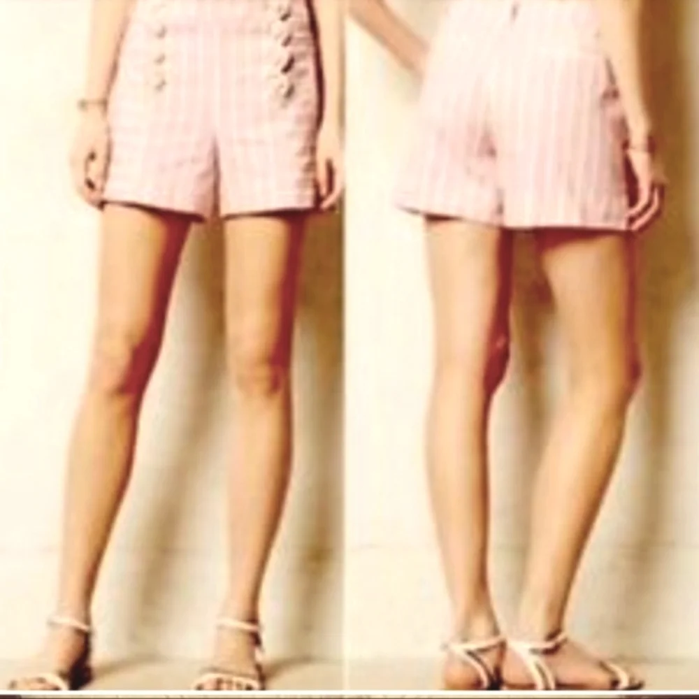 Anthropologie‎ Cartonnier Shorts Pink Scallop Sailor Button
